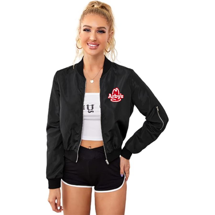Women's Arbys Lightweight Bomber Biker Jacket Zip up Windbreaker Crop Bomber Jacket Coat